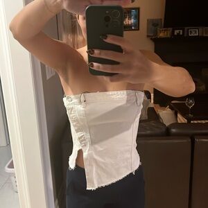 WHITE DENIM STRAPLESS TOP - ZARA - SIZE SMALL - TAGS ON